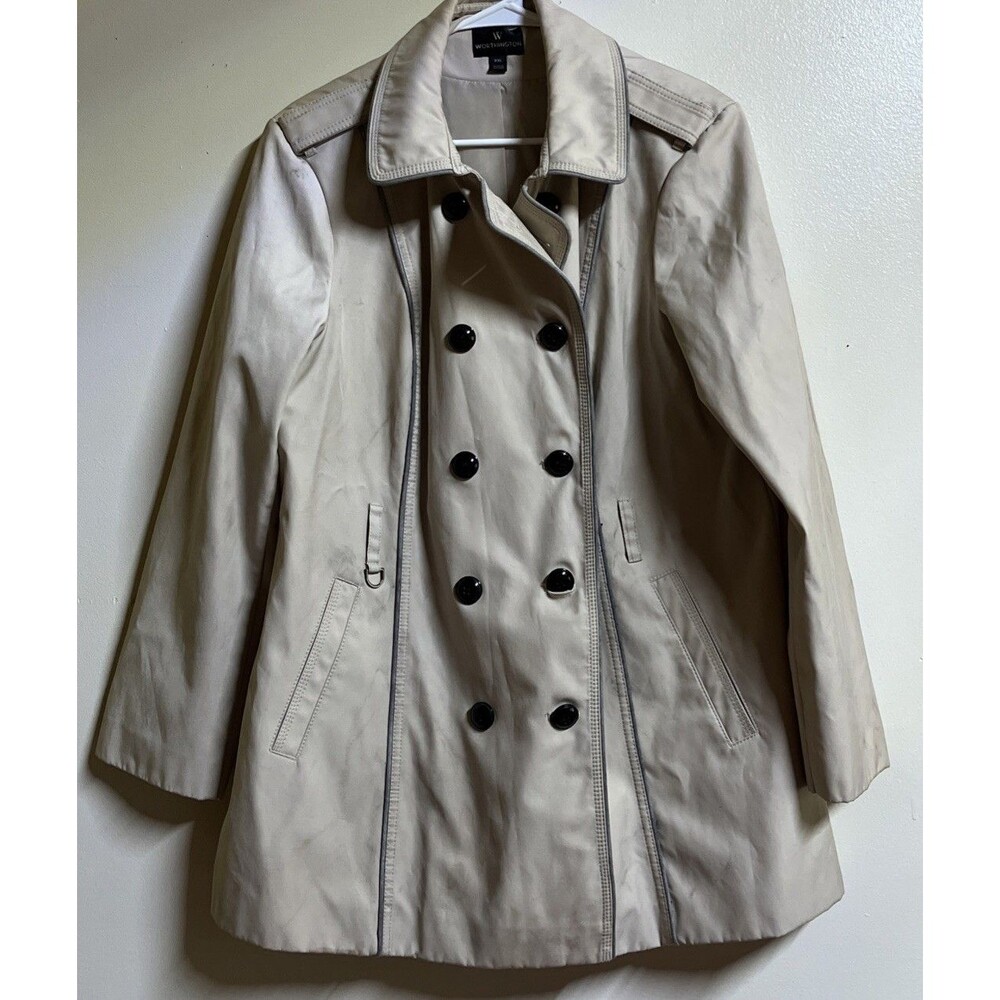 Worthington Womens Size XXL Long Trench Tan Beige Coat Double Breasted